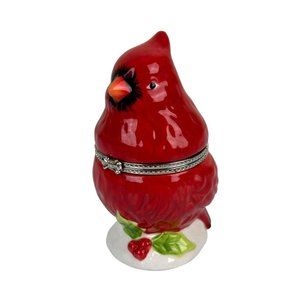 Red Cardinal Bird Hinged Trinket Box Holiday Christmas Animal Home Decor